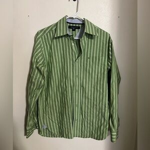 TOMMY HILFIGER Classic Vertical Striped Button Down Shirt‎ Green White Men's XS
